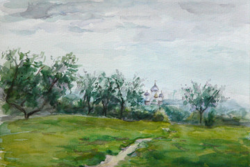 Этюд в Коломенском. Б., акв., 15х20